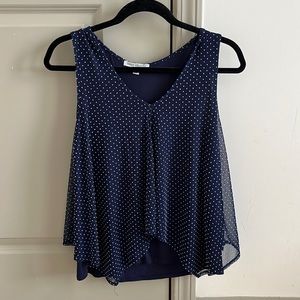 Green Envelope Navy Polka Dot Sleevless Blouse. Size S.
